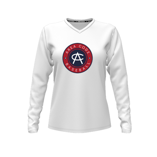 [CUS-DFW-TEES-CMF-VNK-LSL-WHT-FYXS-LOGO1] Comfort T-Shirt (Female Youth XS, White, V Neck, Logo 1, Long Sleeve)