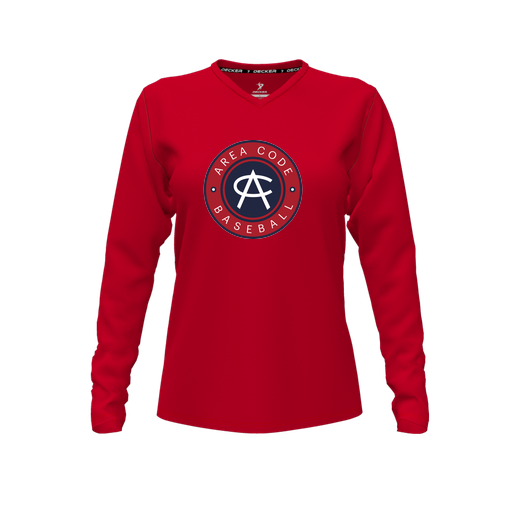 [CUS-DFW-TEES-CMF-VNK-LSL-RED-FYXS-LOGO1] Comfort T-Shirt (Female Youth XS, Red, V Neck, Logo 1, Long Sleeve)