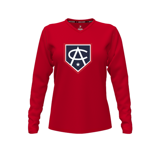 [CUS-DFW-TEES-CMF-VNK-LSL-RED-FYXS-LOGO3] Comfort T-Shirt (Female Youth XS, Red, V Neck, Logo 3, Long Sleeve)