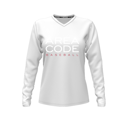 [CUS-DFW-TEES-PER-VNK-LSL-WHT-FYXS-LOGO2] Performance T-Shirt (Female Youth XS, White, V Neck, Logo 2, Long Sleeve)