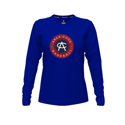 [CUS-DFW-TEES-PER-VNK-LSL-RYL-FYXS-LOGO1] Performance T-Shirt (Female Youth XS, Royal, V Neck, Logo 1, Long Sleeve)