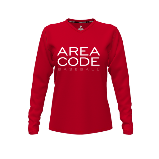[CUS-DFW-TEES-PER-VNK-LSL-RED-FYXS-LOGO2] Performance T-Shirt (Female Youth XS, Red, V Neck, Logo 2, Long Sleeve)