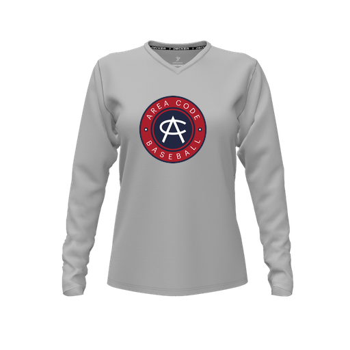[CUS-DFW-TEES-PER-VNK-LSL-GRY-FYXS-LOGO1] Performance T-Shirt (Female Youth XS, Gray, V Neck, Logo 1, Long Sleeve)